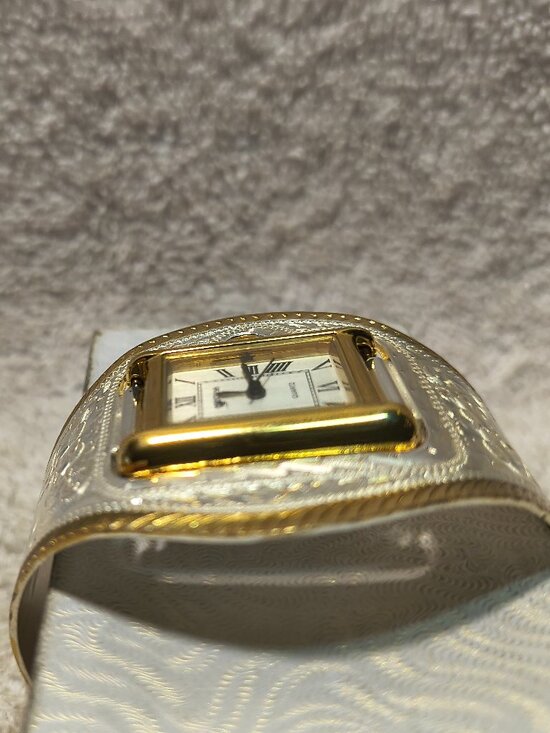 Montana Silversmiths Cuff Watch Silver Flower Filigree Gold New Bat Mint !! +Box main image 9